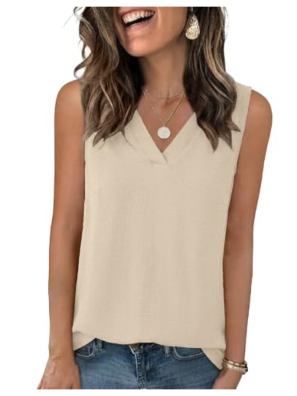 Womens V Neck Sleeveless Tank Top Textured Summer Blouse Dressy Casual